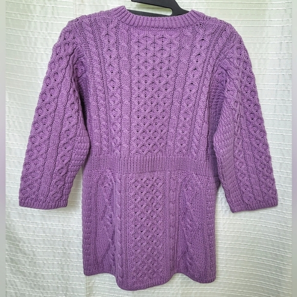 Kilronan Knitwear Cardigan Ireland Merino Wool Aran Style Lilac Rose Women’s S - Picture 2 of 9